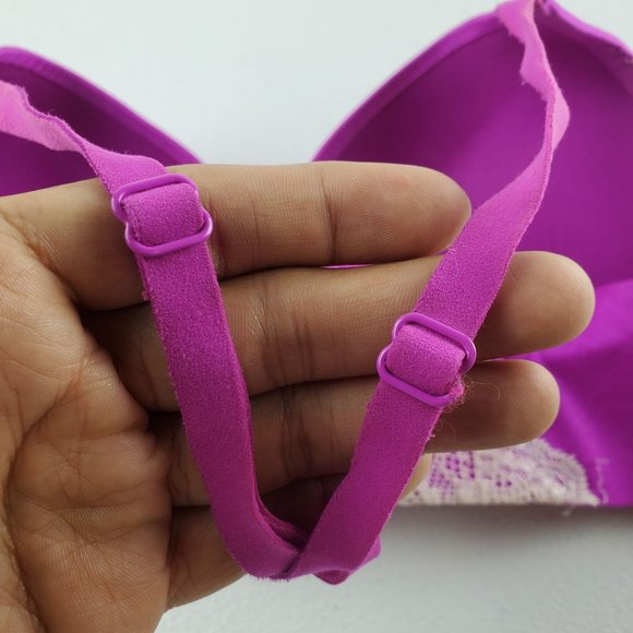Victoria's Secret Push Up Bra Lace Trim Cross Back Front Close 34C Women Purple - Picture 6 of 10